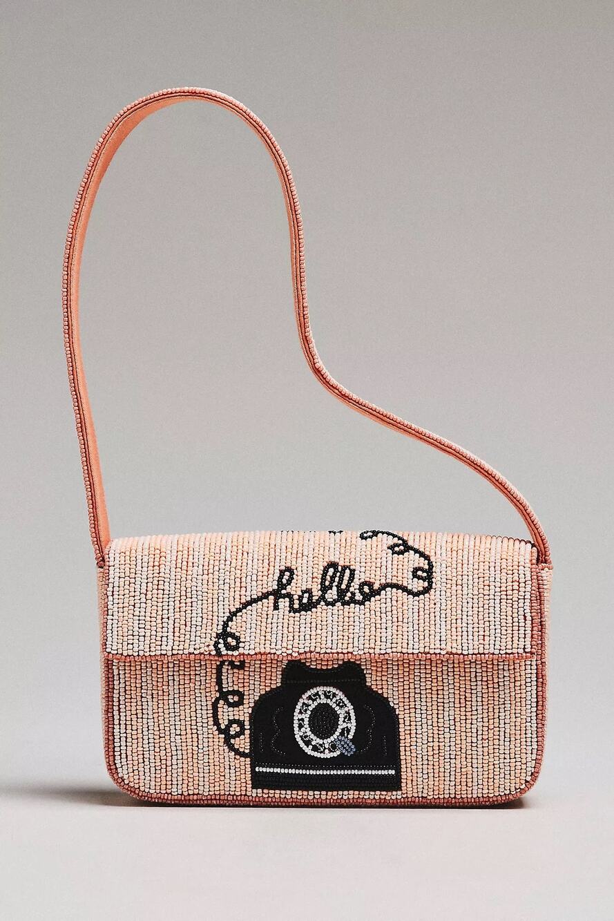 nwt ANTHROPOLOGIE The Fiona Beaded Bag: pink telephone Icon Edition